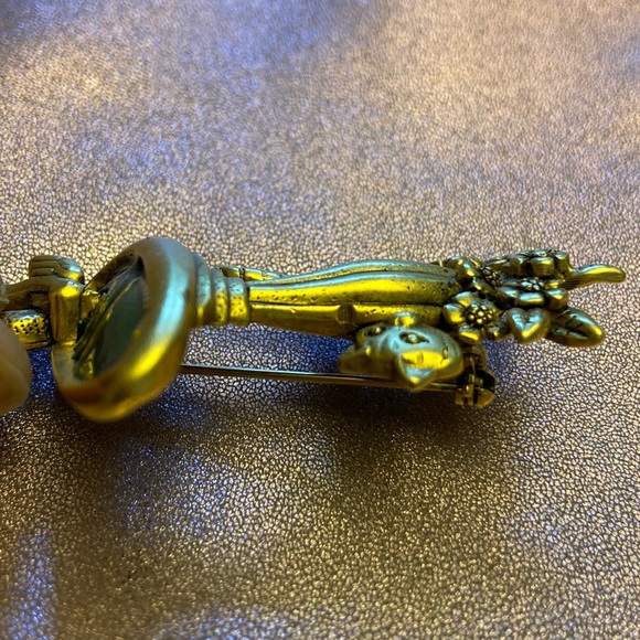 💜Danecraft Matte Gold Tone Blue Green Enamel Birdbath Bird Cat Brooch Pin Signed - Picture 6 of 8